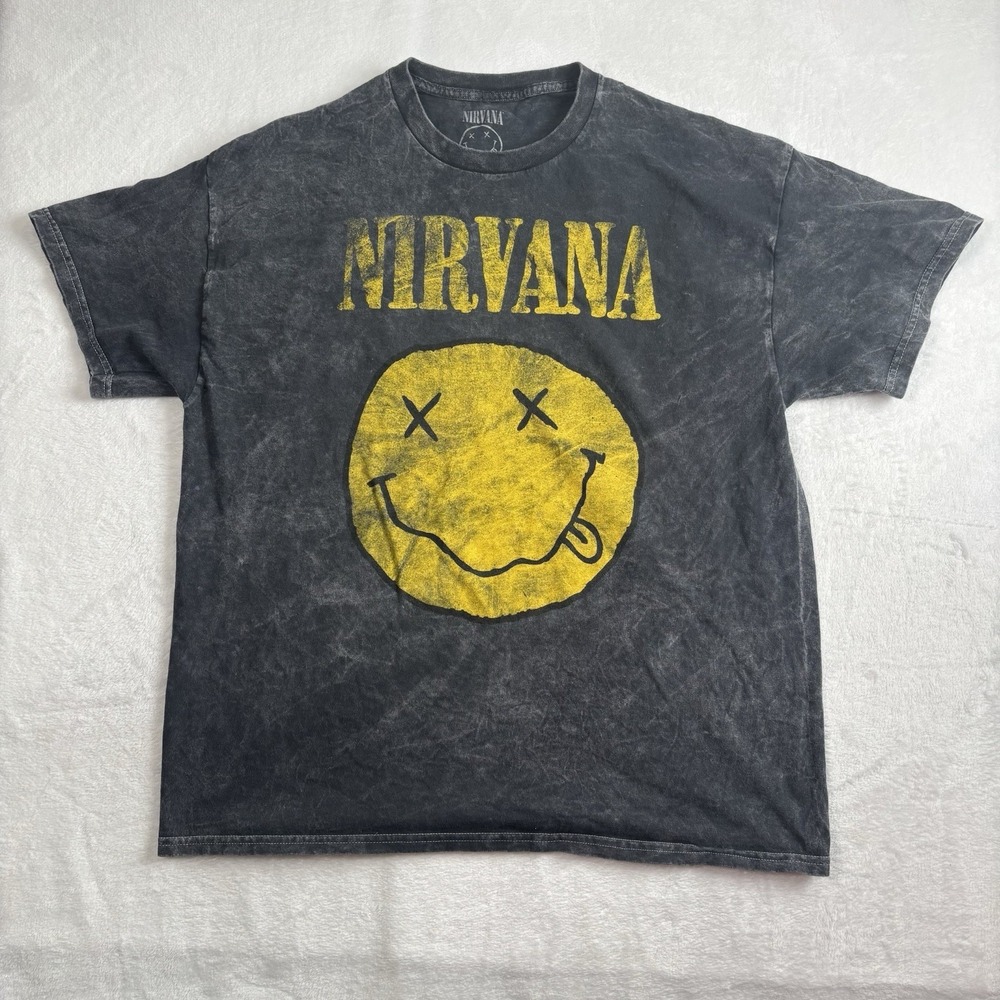 Nirvana Acid Wash Grey Short Sleeve Graphic Shirt Men's XL